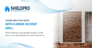 Exposed accent wall with brick in a modern living room with neutral furniture and natural light.